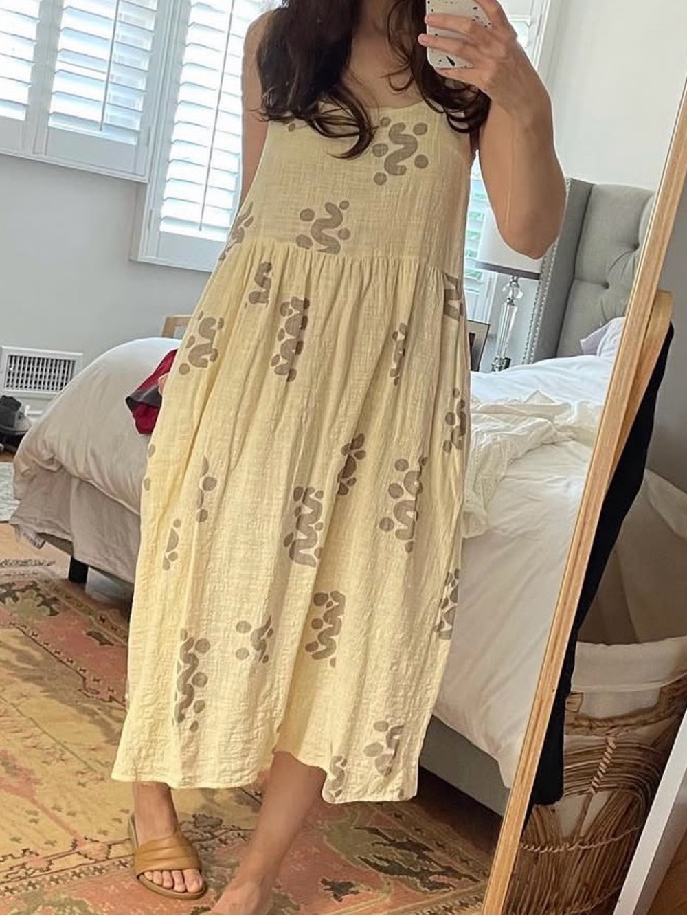 See Sun fields Women’s Cream Printed Cotton Midi Dress size 1 Jenny Pennywood